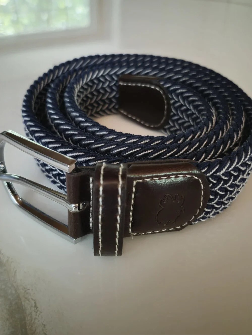 Roostas Ponte Vedra Belt Mens M 33-38 Navy White Woven Stretch Golf Preppy